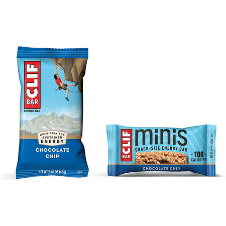CLIF BARS - Chocolate Chip - 10 Full Size and 10 Mini Energy Bars - Made with Organic Oats - Plant Based Food - Vegetarian - Kosher (2.4oz and 0.99oz Protein Bars 20 Count)