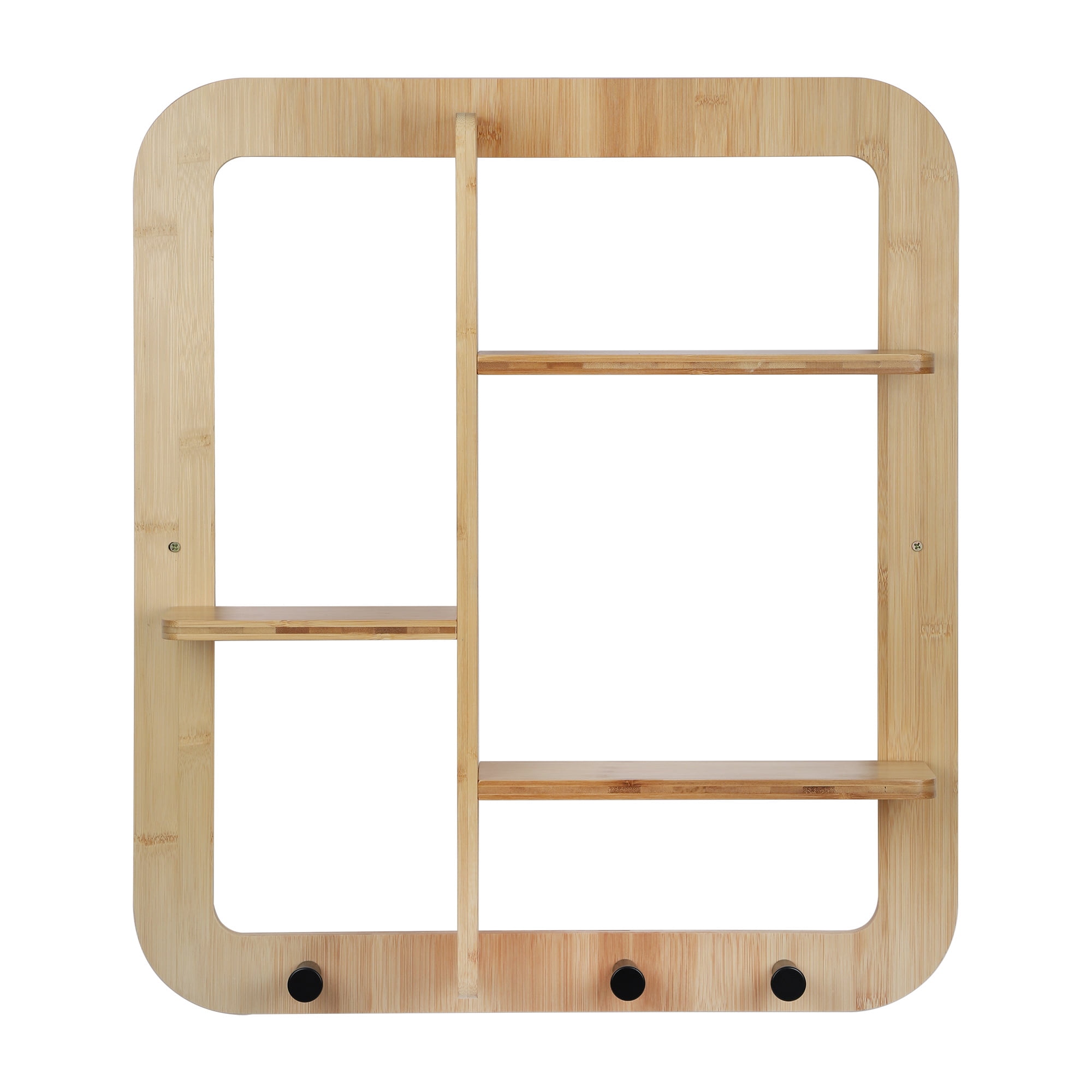 Proman Products Fiji Wall Mounted Bamboo Floating Shelves, Book Shelves, Storage shelves Organizer with Hooks Clothes Hat Bag for Living Room, Bathroom, EntryWay (Natural)