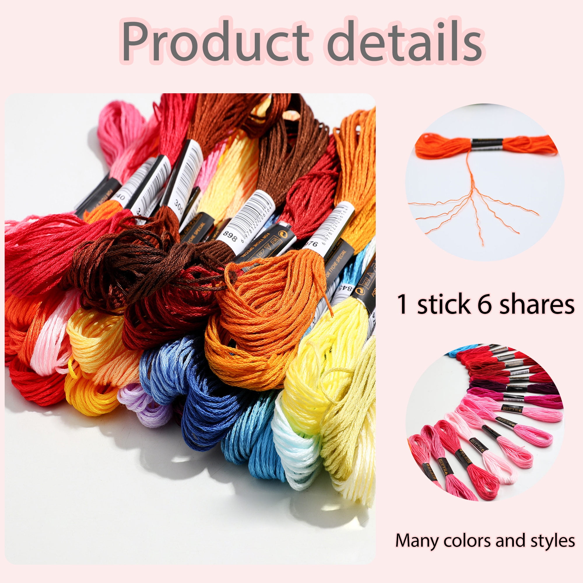 Embroidery Thread Friendship Bracelet String Premium Rainbow Color Floss Bobbins Needl Epoint thread Variegated Floas  for Cross Stitch, Hand Embroidery, String Art