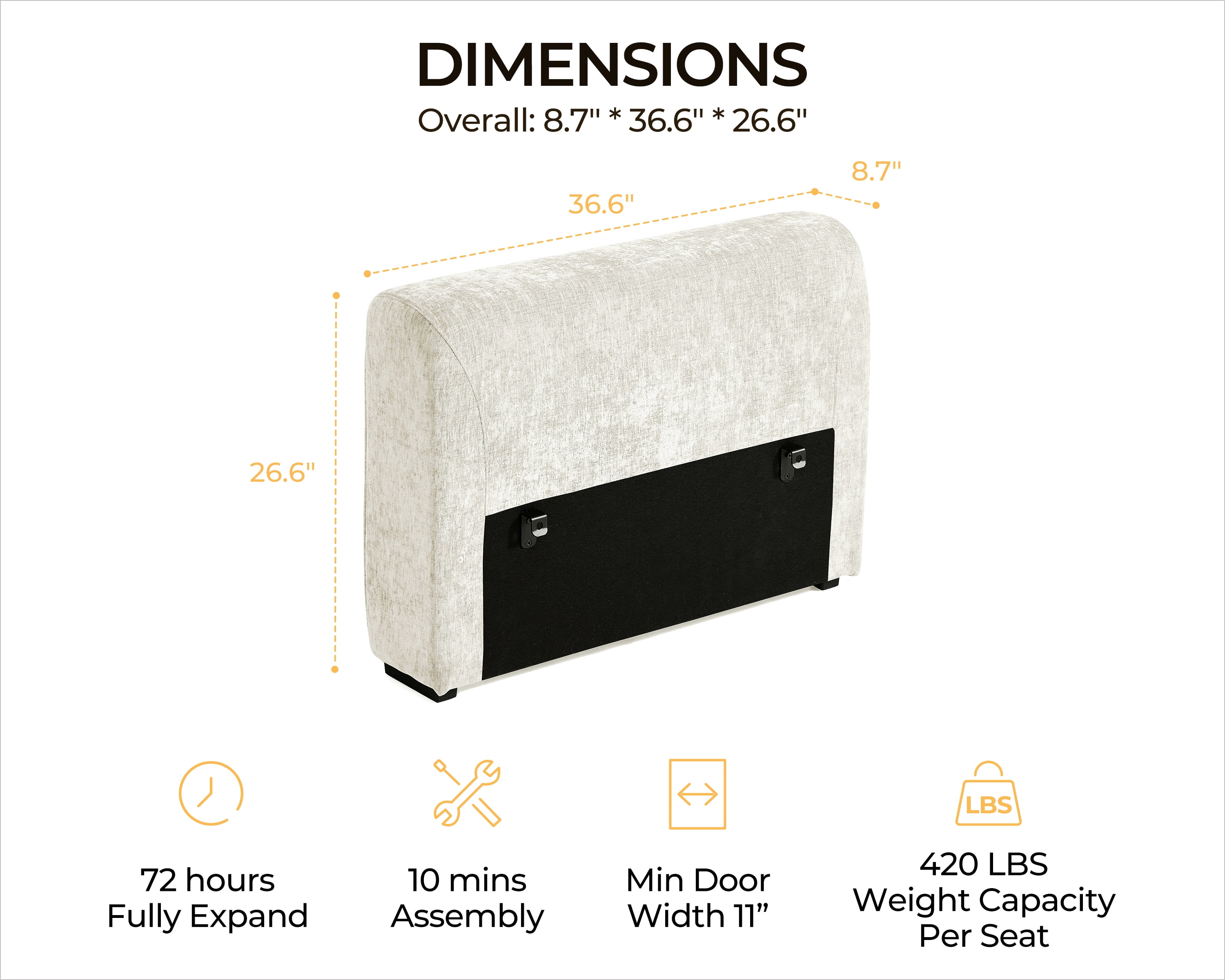 BEDEEP Chenille Armrest, White