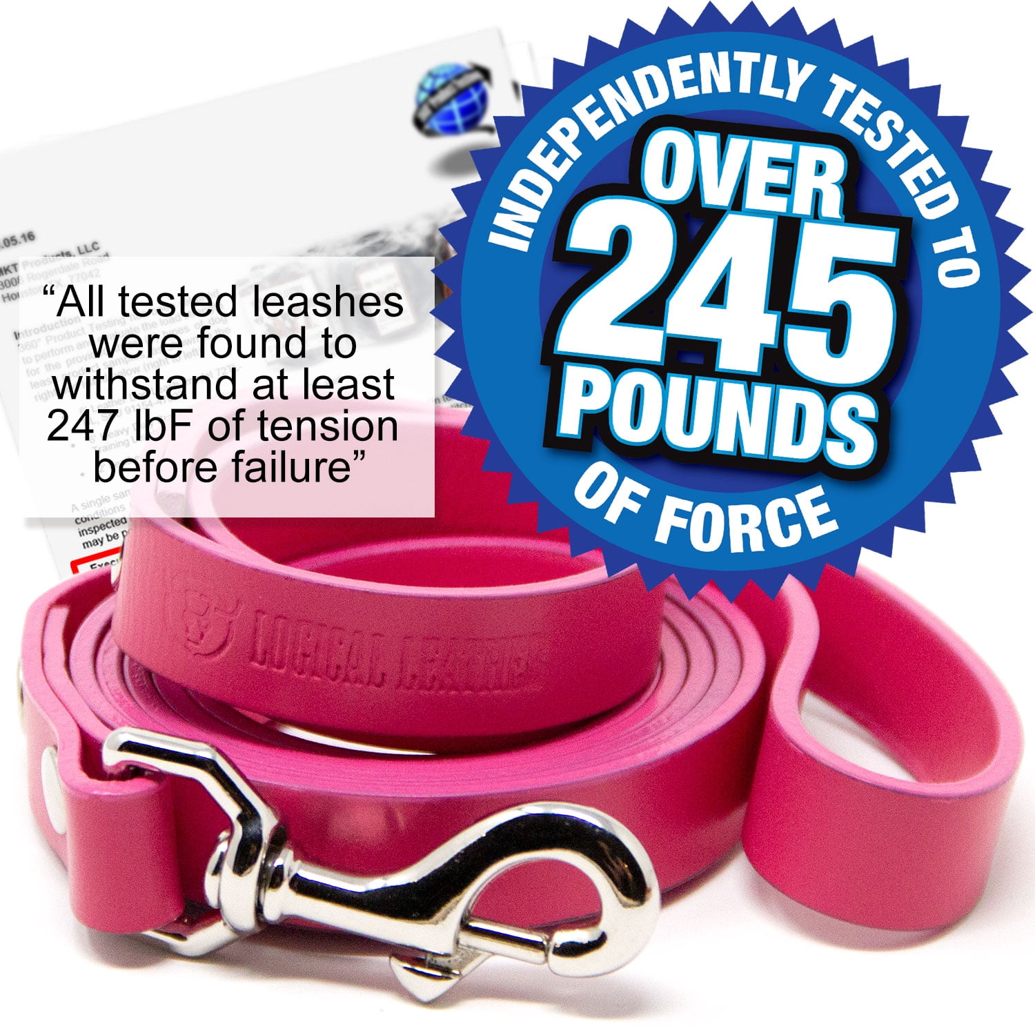 Logical Leather Dog Leash - 6 Foot Heavy Duty Full Grain Leather Lead; Best for Training - Pink