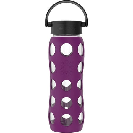 

22-Ounce BPA-Free Glass Water Bottle with Classic Cap and Protective Silicone Sleeve Plum