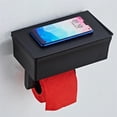 thumbnail image 5 of Soporte de papel higiénico adhesivo negro con almacenamiento, dispensador de toallitas desechables montado en la pared, estante para baño - Ocultar toallitas húmedas, 5 of 5