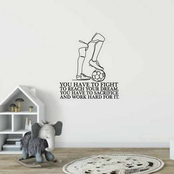 You Have To Fight To Reach Your Dream Quote Soccer Ball Soccer Player Silhouette Vinyl Wall Sticker Art Decal Sports Boys Girls Kids Room Bedroom Soccer Wall Sticker Vinyl Decoration Size(10x8 inch)