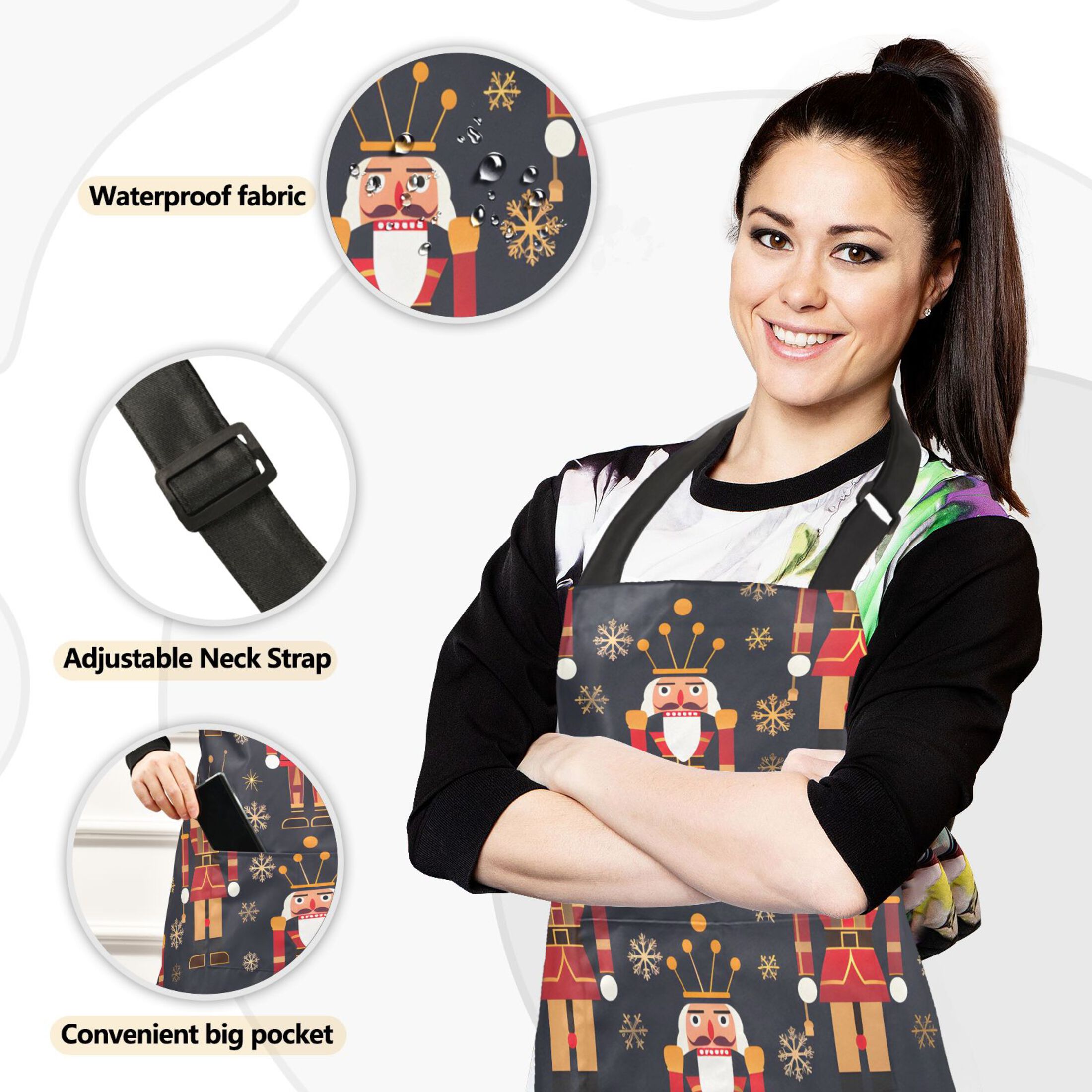Ryvnso Christmas Golden Nutcracker Kitchen Apron Oven Mitts Set Pot Holders