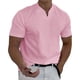 thumbnail image 1 of Prolriy Camisetas para hombre Primavera Verano Casual Cuello en V Sólido Manga Corta Camiseta Blusa Superior Camisas para hombre Rosa M, 1 of 8