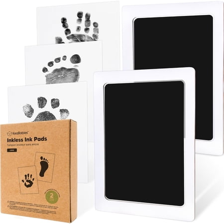 KuKeDi Mess-Free Inkless Baby Hand and Footprint Kit, Large Keepsake Stamp Pads for Newborns and Pet Paw Prints, Jet Black, 2 Pack