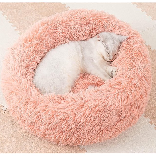 Camas para gatos de interior, cama lavable con forma de dona para gatos y perros, cojín de felpa suave para mascotas, base impermeable y esponjosa para perros y gatos, cama calmante y