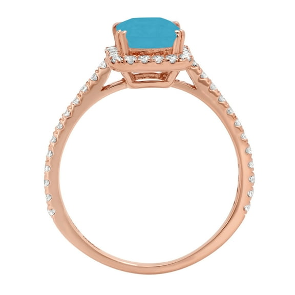 1.86 ct Emerald Cut Simulated Turquoise Solitaire with Accents Engagement Ring for Women in 14K Rose Gold