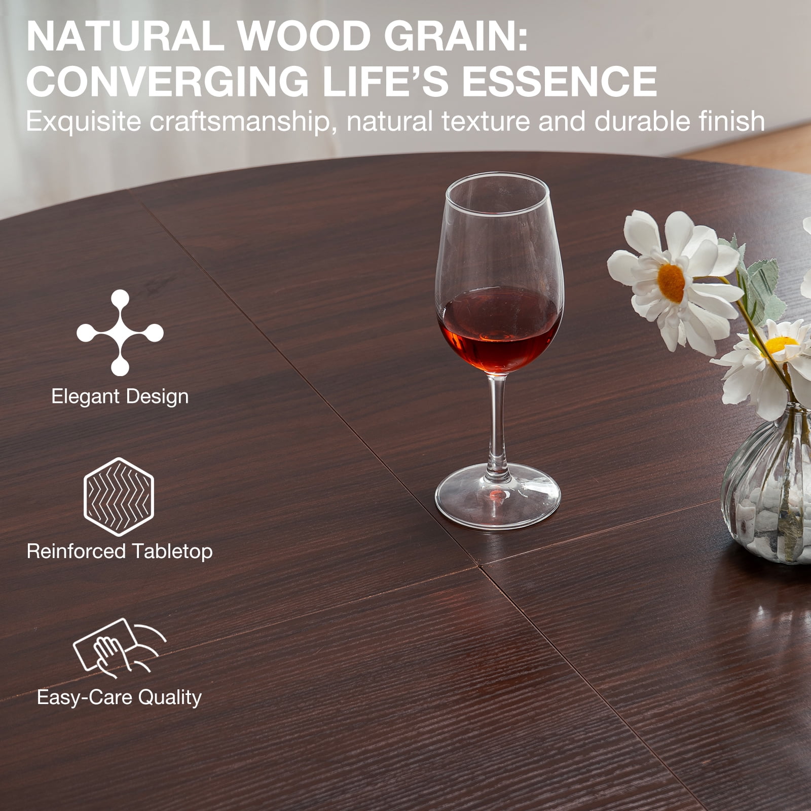 Hommpa 48" Round Dining Table Morden Kitchen Table Wood for 4 with Wood Slide Door for Kitchen Living Room,Heavy Duty Pedestal Base,Brown