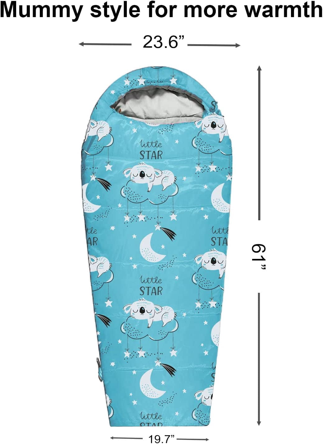 KidzAdventure 32-59F Youth and Kids Sleeping Bag | Indoor/Outdoor Boys and Girls Sleeping Bag | Mummy Style, Lightweight Sleeping Bag for Kids - Little Star Kids
