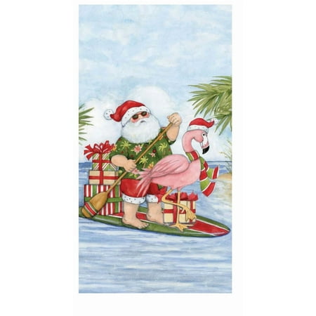 CRESTIN- Beach Christmas Santa Claus Paddle Board Surfing Dual Purpose Kitchen Towel
