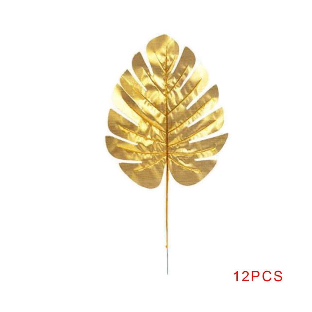 12pcs Artificial Palm Leaves Home Kitchen Party Decorations Tropical Leaves Stems Gold Wedding Party Leaf