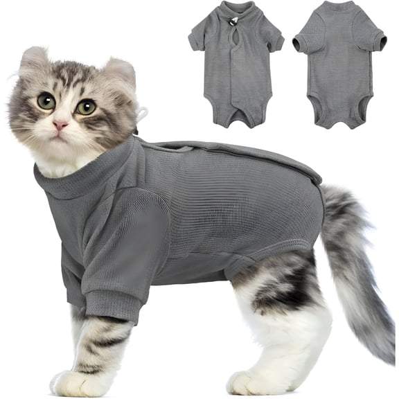 TELOLY Cat Recovery Suit Female Anti-Licking Full Body Cat Surgery Recovery Suit with Sleeves Kitten Onesie After Spay Pet Surgical Recovery Suit Male Neuter E Collar Cone Alternative Grey M
