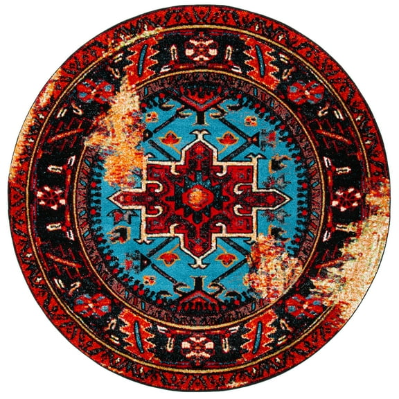 SAFAVIEH Vintage Hamadan Dania Oriental Area Rug, Red/Light Blue, 10' x 10' Round