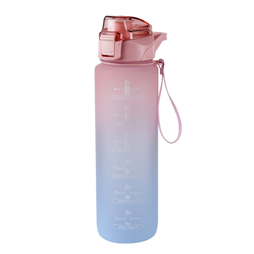 Mayim Motivational Water Bottle with Flip Straw Lid and Chug Lid, Time-Marker Sports Water Bottle, 32 Ounces, Fuchsia