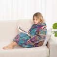 thumbnail image 4 of Purple Pioneer Flower and Paisley Pattern Blanket Hoodies for Kids 6-13YR Oversize Wearable Blanket Hoodies for Boys Girls Teens, 4 of 7