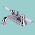 thumbnail image 2 of Chrome Polished Heavy Duty Brass Centerset Bathroom Sink Faucet 4" L Lux Belle Style White Double Handles Labeled Hot and Cold Accent Vanity Faucets with Supply Lines Renovators Supply Manufacturing, 2 of 8