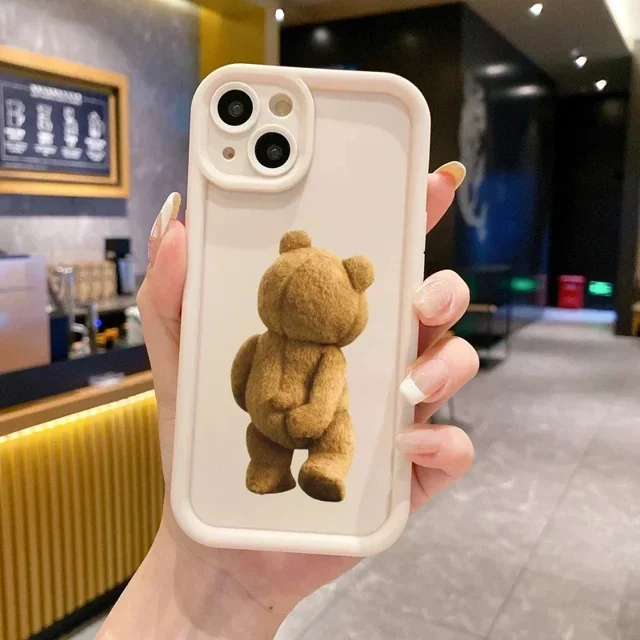 Anti-Shock Candy Color Cartoon Teddy Bear Phone Case for iPhone 16 Pro to 8 Plus Multi-Models