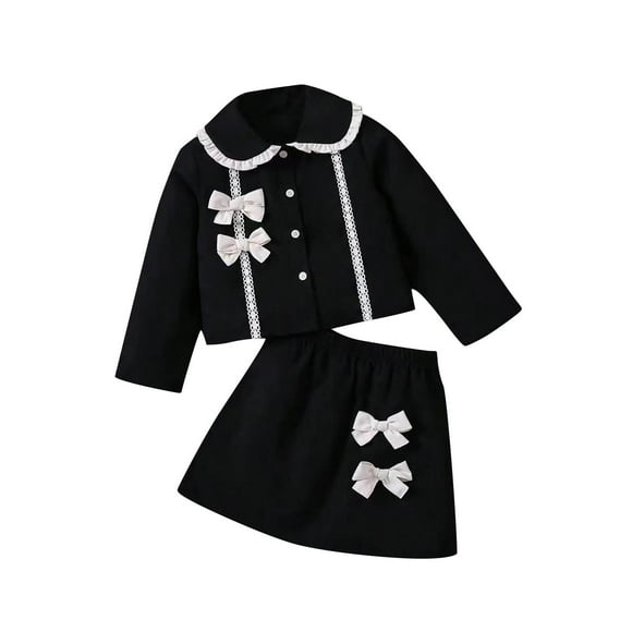 Odeerbi 3-7 Años Conjunto de Algodón Para Niña Chaqueta de Manga Larga Con Cuello Peter Pan Y Falda de Dos Piezas Conjunto de Falda