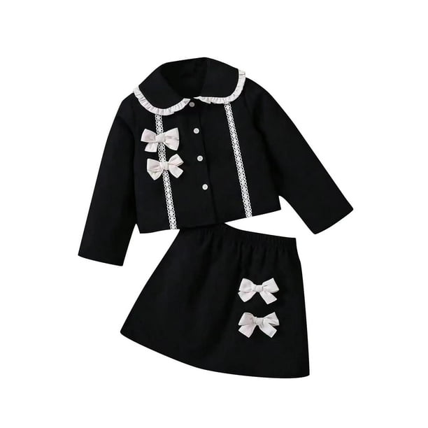Odeerbi 3-7 Años Conjunto de Algodón Para Niña Chaqueta de Manga Larga Con Cuello Peter Pan Y Falda de Dos Piezas Conjunto de Falda