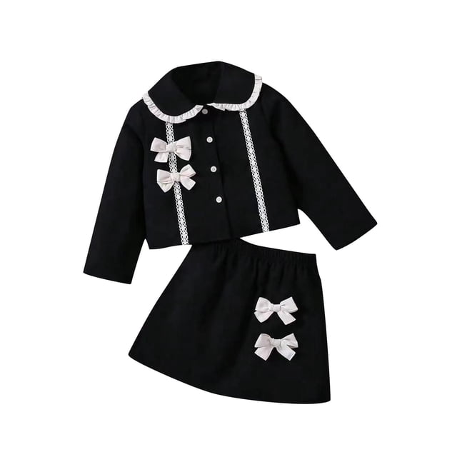 Odeerbi 3-7 Años Conjunto de Algodón Para Niña Chaqueta de Manga Larga Con Cuello Peter Pan Y Falda de Dos Piezas Conjunto de Falda
