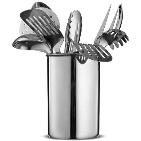 - Premium Stylish 10-Piece Kitchen Utensil Set, Modern Stainless Steel Gadgets for Everyday Cooking - Turner, Spaghetti Server, Ladles, Spoons, Whisk, Meat Fork, and Tool Set Holder