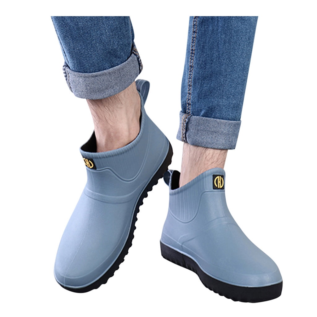 FRSASU Men's Ankle Rain Boots Waterproof PVC Short Rubber Garden Boots On