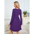 thumbnail image 4 of Chiclily Women's Long Sleeve Fall Dress Casual Pleated Swing T-Shirt Dresses with Pockets, Purple M, 4 of 9