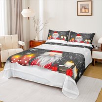 Homewish Cartoon Cute Gnome Queen Sheet Sets, Magic Christmas Eve Flat Sheet, Dreamy Xmas Snowflake Queen Fitted Sheet, Ultra Soft Bedroom Decor, 4 Pieces