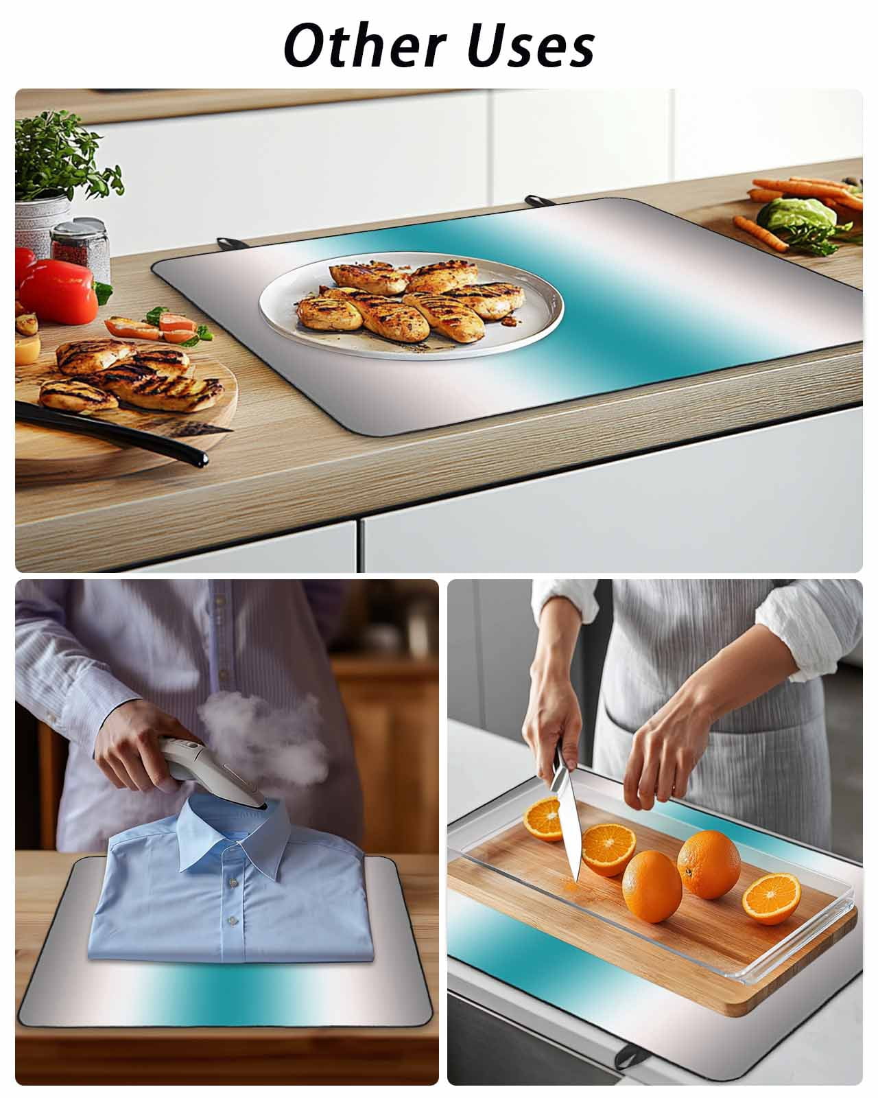Stove Top Covers for Electric Stove, Turquoise Gray Ombre Glass Stovetop Cover Protector, Farmhouse Teal Gradient Modern Art Induction Cooktop Protector Oven Mat for Kitchen Countertop 36"x21"