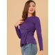 thumbnail image 2 of Blusa básica de manga larga con cuello redondo y frente giratorio para mujer Púrpura M, 2 of 6