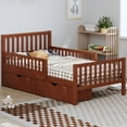 thumbnail image 3 of MODERNLUXE Twin Size Platform Bed with 2 Storage Drawers and Guardrails,Solid Wood Bed Frame for Kids Teens Adults,Walnut, 3 of 8