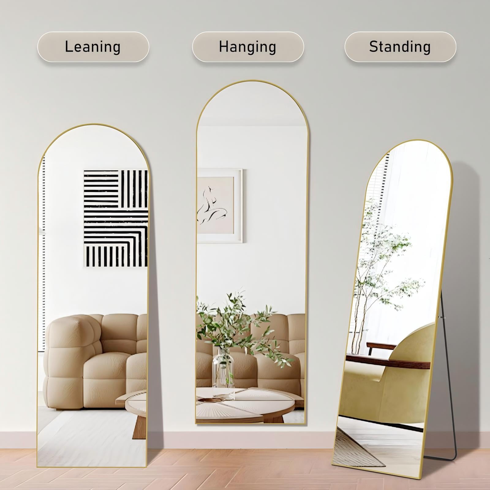 Anyrose 64"x21" Mirror Free-standing Floor Mirror Arched Full Body, Gold