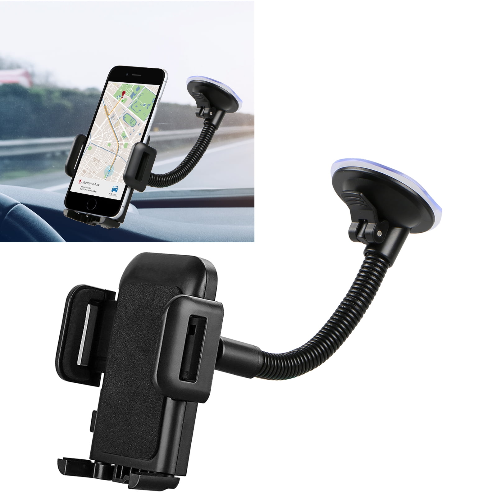 Car Phone Holder Car Holder Windscreen Car Mount Grip Flex Universal Long Arm Windshield Car Cradle with Extra Dashboard Base for iPhone13Pro Max 12Pro 11 XsMax Xs Xr X 8 7,Galaxy S20/10 Note LG,etc