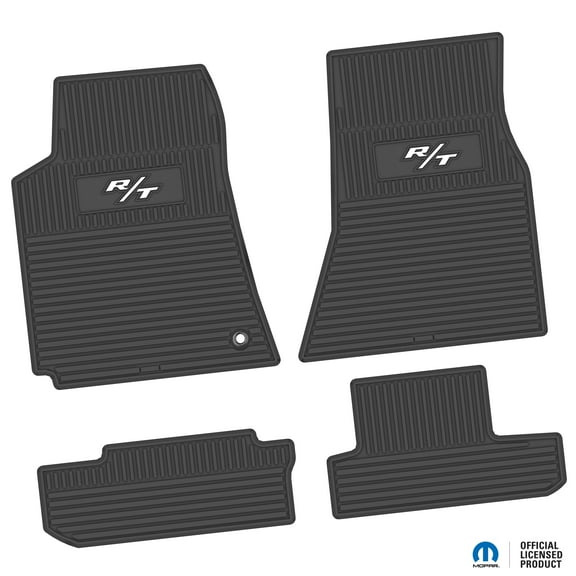 Flextread Floor Mats for 08-10 Dodge Challenger RWD - Mopar Licensed Factory Fit - Black w/ White R/T Insert - Custom Vintage - 100% Made in USA