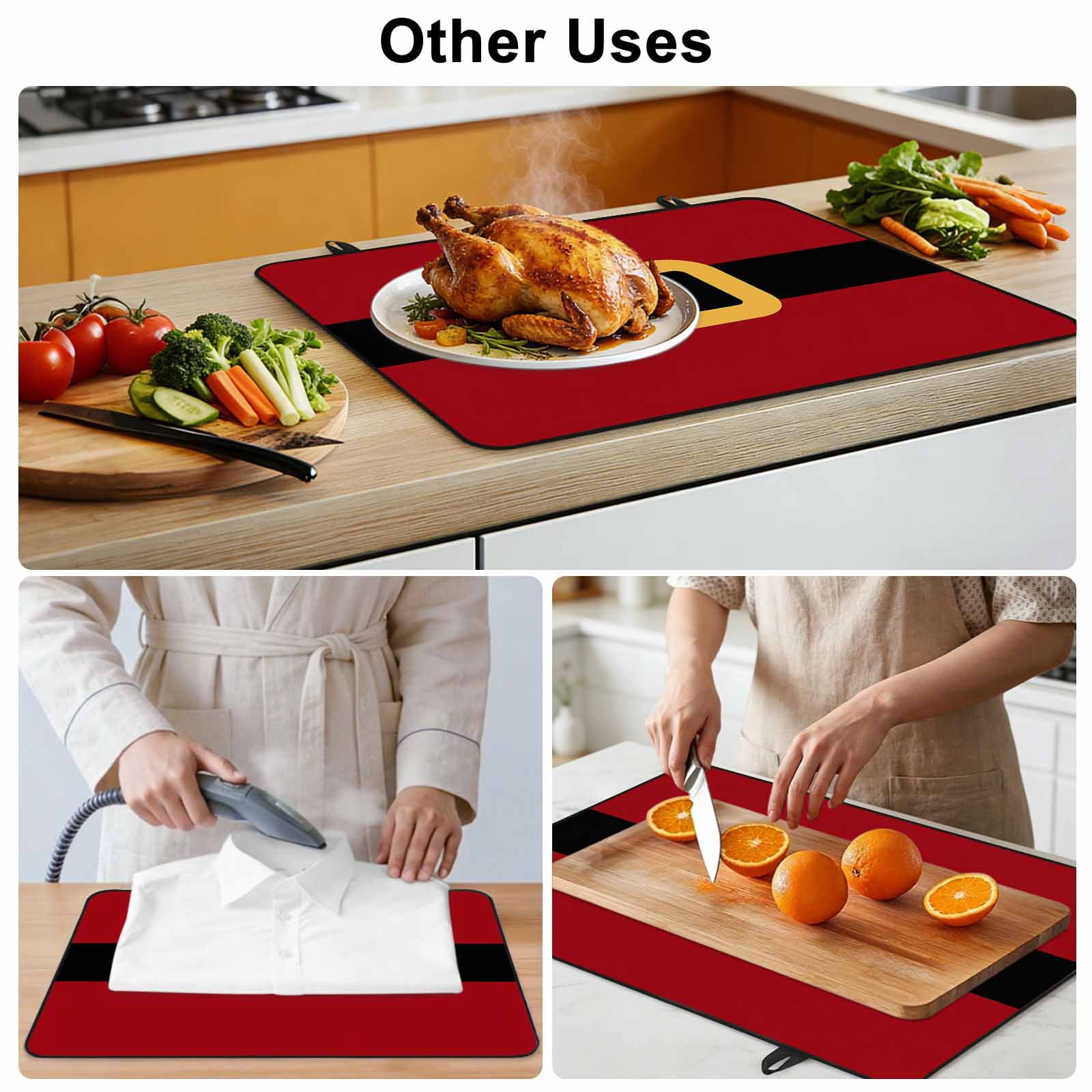 Christmas Santa Stove Top Cover for Electric Stove, Heat-proof & Non Slip Glass Top Stove Cover Protector, Black Golden Belt Red Backdrop Kitchen Flat Cooktop Rubber Mat 24x21 Inches