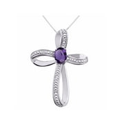 RYLOS Necklaces for Women 925 Sterling Silver Cross Necklace Gemstone & Genuine Diamonds Pendant With 18" Chain 8X6MM  Amethyst February Birthstone  Womens Jewelry Silver Necklace For Women