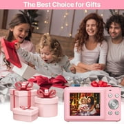 Digital Camera FHD 1080P 44MP Kids Camera Video Camera with 16X Digital Zoom Portable Compact Digital Cameras for Kids Teens Seniors with 32GB Card(Pink)