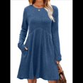 thumbnail image 2 of Vestido de Larga para Mujer, Cuello Redondo, Cintura Alta, Túnica con Bolsillos Azul XXL, 2 of 6