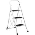 thumbnail image 1 of Escalera de acero plegable con pedal ancho antideslizante, soporta hasta 300 libras, taburete de acero resistente de 3 escalones, escalera plegable liviana para adultos, color blanco, 1 of 7