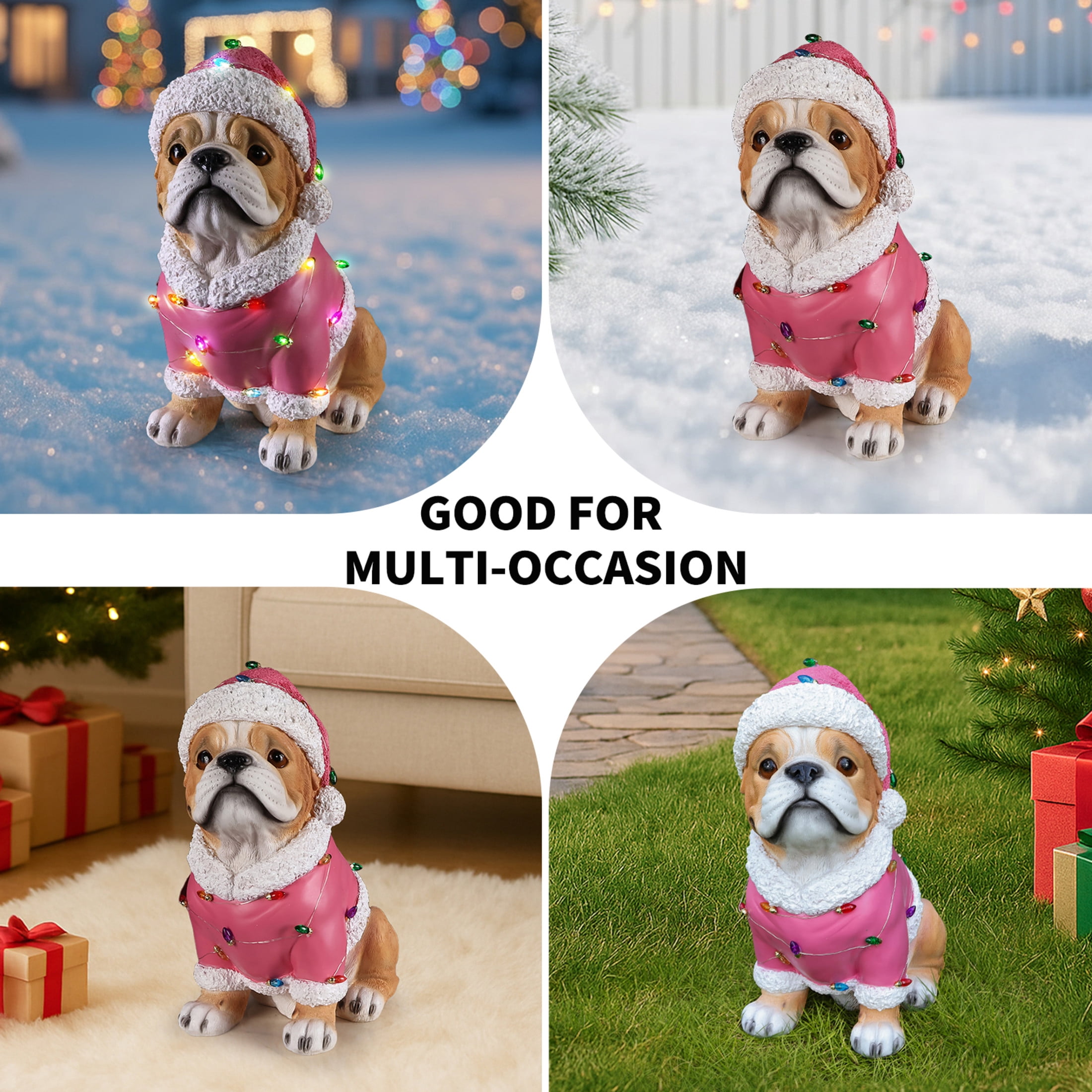 Noble House Christmas Pug Statue, Cheerful Holiday Dog Figurine in Santa Outfit, Brown Fur & Pink Shirt