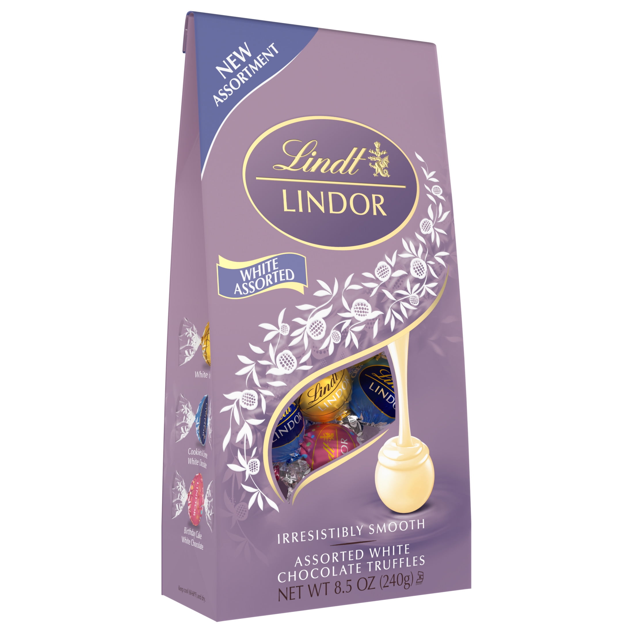 Lindt LINDOR White Chocolate Assorted Truffles With Allergen Info, 8.5 oz Bag