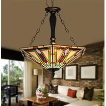 More Change Traditional Ceiling Mount Light Bowl Shade Stained Glass Chandelier