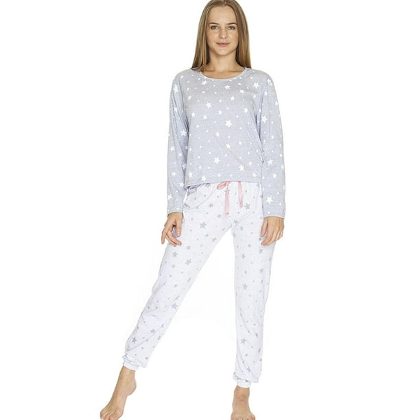 Pijama Mujer Pantalón Blusa Suave Estampado Estrellas Gris gris M Incógnita 660036