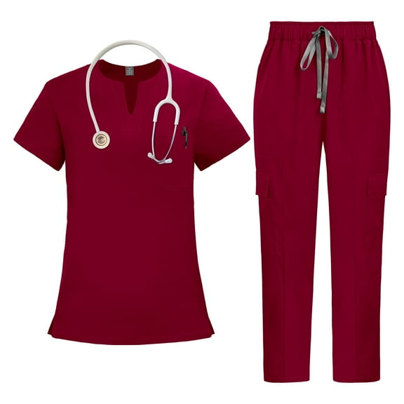 VIAOLI Medical Scrubs Set for Women - V-Neck Top with Drawstring Scrub Pants for Nurse Uniform, 10 Colors