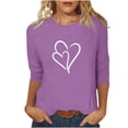 thumbnail image 1 of Plebaso Hauts Cœur pour Femmes Manches 3/4 Col Rond T-Shirts Décontractés Imprimé Chandail Femmes 2025 Tee Blouses, 1 of 4