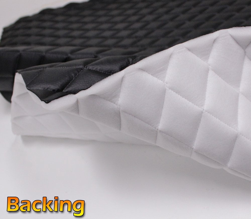 Quilted Vinyl Padded Upholstery Fabric w 3/8" Foam Backing Pebble Grain 2"x3" Diamond /52" Wide/Continuous Yard/ Jet Ski Seat, Cab Interior, Auto Detailing, Marine Grade Motorcycle Seat Cover (Black)