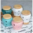 thumbnail image 7 of Mornenjoy Garlic Keeper,Ceramic Macaron Tone Garlic Jar Hollow Pumpkin Garlic Vented Storage Container Garlic Cellar Pot with Bamboo Lid (Teal green), 7 of 7
