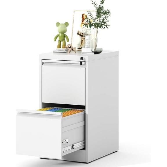 2 Drawer File Cabinet,Metal Vertical File Cabinets with Lock for Home Office,Heavy Duty Office Steel Filing Cabinet for Hanging Letters/Legal/A4, Assembly Required (White)